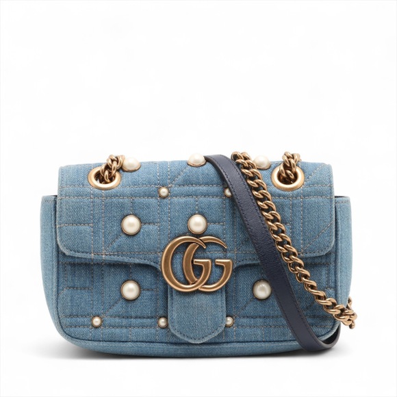 Gucci Handbags - Gucci GG Marmont denim chain shoulder bag blue